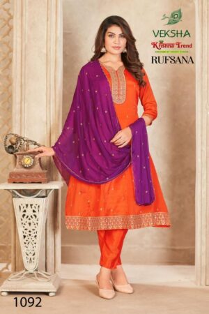 veksha krishna trend rufsana series 1090 to 1097 readymade chinon died elegance suit in wholesale surat