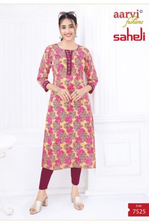 Aarvi Saheli Vol-17 series 7517 ton7540 Heavy Cambric Cotton Printed Straight Kurtis in wholeslae surat