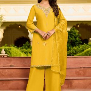 anju fab b 2787 full stitch modal silk combo short kurti with wide pant & dupatta in wholesale surat