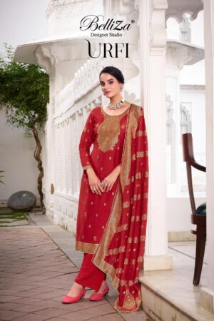 belliza designer urfi series 892001 to 892006 viscose dola silk jacquard readymade plus size suit in wholesale surat