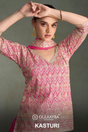 gulkayra designer kasturi series 7550A to 7550C simar silk readymade exclusive plazzo kurti with dupatta in wholesale surat