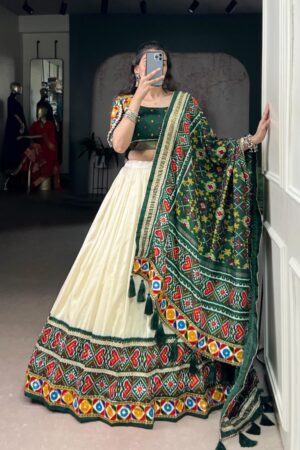 lnb1735 tasar silk patola print readymade navratri lehengas with dupatta in wholesale surat