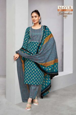 Mayur Gulmohar Vol-9 series 9001 to 9010  Pure Cotton Printed Kurti Pant With Dupatta in wholesale surat