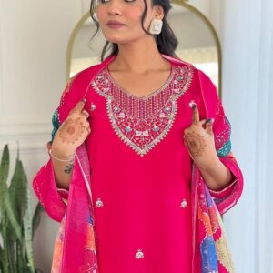 P R 9STAR FASHION LEO VISCOSE CHANDERI WITH EMBRODERY WORK FANCY DESIGNER READYMADE SUITS IN WHOLESALE SURAT