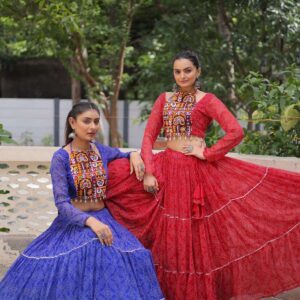 pr clothing lw 7134 faux georgette readymade bandhej navratri lehenga with top in wholesale surat