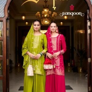rangoon darpan series 10001 to 10004 dola russian jacquard readymade plazzo kurti with dupatta in wholesale surat