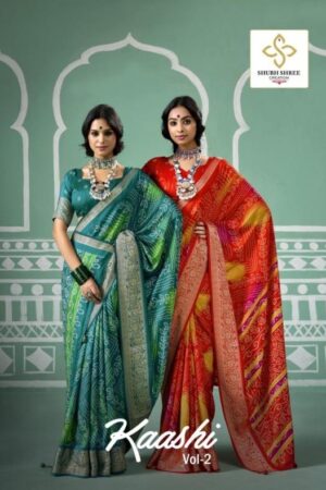 shubh shree creation kaashi vol 2 series 2001 to 2004 bandhej velvet tusser silk best saree in wholesale surat