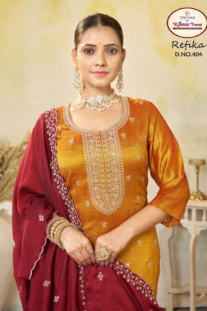 veksha krishna trend refika series 401 to 404 vichitra blooming died readymade stylish suit in wholesale surat