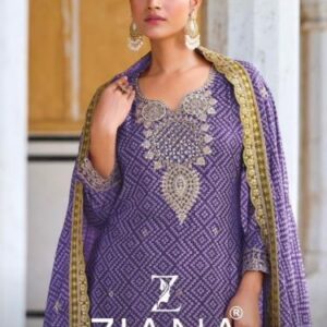 ziana 15071 series 15071A to 15071D pakistani readymade chinon silk kurti gharara and dupatta in wholesale surat