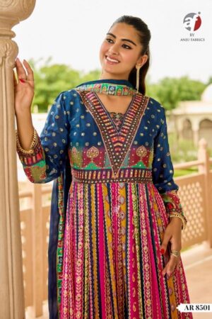 anju fab ar series 8501 to 8502 chinon chiffon readymade combo anarkali gown with dupatta in wholesale surat