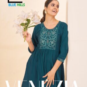 blue hills venezia series 1001 to 1004 rayon rinkle hit design readymade western kurti in wholesale surat