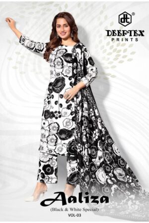deeptex aaliza black & white vol 3 series 3001-3010 cotton wholesale suit