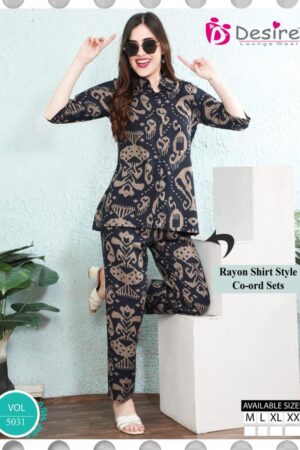 desire vol 5031 rayon shirt style readymade fancy combo co-ord sets in wholesale surat
