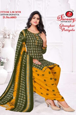 Ganeshji Ghunghat Patiyala Vol-6 series 6001 to 6010 Heavy Soft Cotton Printed salwar kameez in wholesale surat