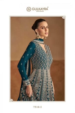 gulkayra designer nagma gold series 7510 I to 7510 L chinon readymade party wear gown with dupatta in wholesale surat