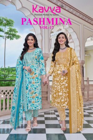 kavya pashmina vol 17 series 17001 to 17010 malaysian cotton readymade casual suit in wholesale surat