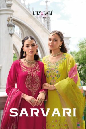 lily & lali sarvari series 27521 to 2524 readymade chinon silk suit in wholesale surat