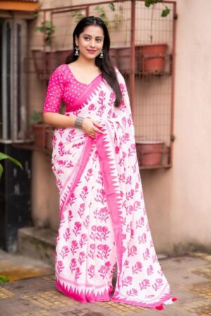 pr kc 224 rose linen trendy saree in wholesale surat