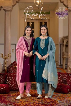 radhika lifestyle raahi vol 1 series 1001 to 1006 rangeela silk readymade suit in wholesale surat