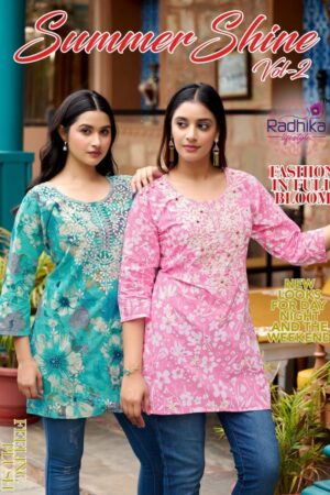 radhika lifestyle summer shine vol 2 cotton lucknowi readymade short kurti in wholesale surat