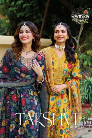 radhika lifestyle takshvi vol 1 series 1001 to 1006 vertican readymade stylish plus size suit in wholesale surat