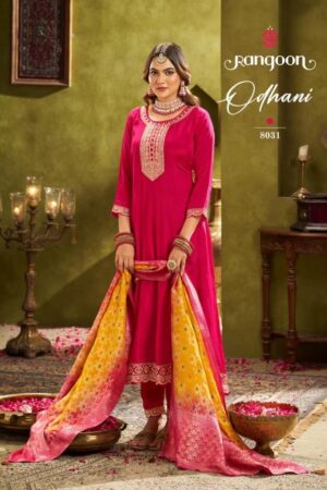 rangoon odhani series 8031 to 8034 chinon silk anarkali style readymade classic suit in wholesale surat