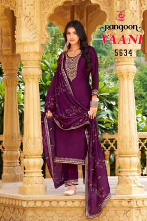 Rangoon Vaani Series 5631 To 5636 Embroidered Kurti, Bottom & Dupatta Collection In Wholesale