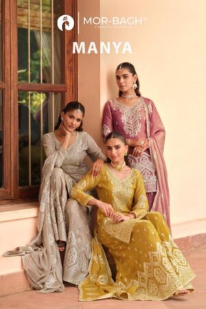 aashirwad mor bagh manya series 10659 to 10661 tora silk exclusive readymade plazzo suits in wholesale surat
