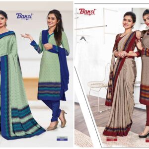 bansi ganga & gouri series 1901 to 1942 trendy crape combo dress & saree in wholesale surat