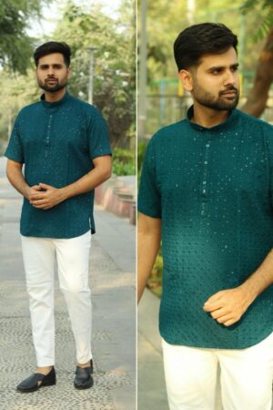 chikankari rayon readymade stylish look mens kurta online