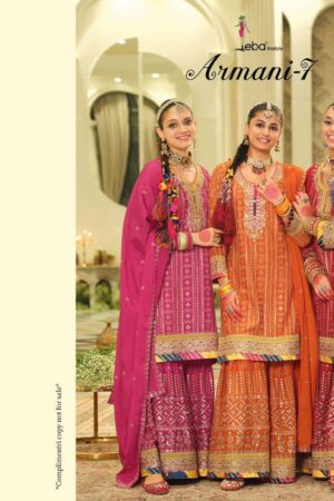 eba lifestyle Armani-7 series 2121 to 2123 hevey Chinon with emboidery work suit in wholesale surat