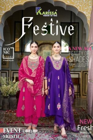 karissa festive series 1001 to 1004 viscose mall chanderi full stitch designer suit in wholesale surat