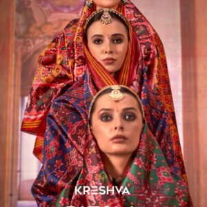 Kreshva Patola Royal series P-009 TO P-012 Twill P.V.Silk With Weaving Border And Pallu Patola Print Tradition saree in wholesale surat