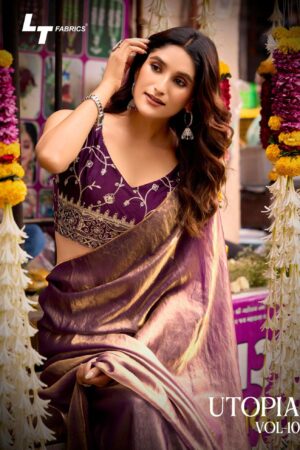 lt fashion utopia vol 10 series 1001 to 1006 gorgeous look malai silk sarees in wholesale surat