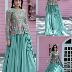 lw 7046 faux georgette flaired amazing look full stitched lehengas