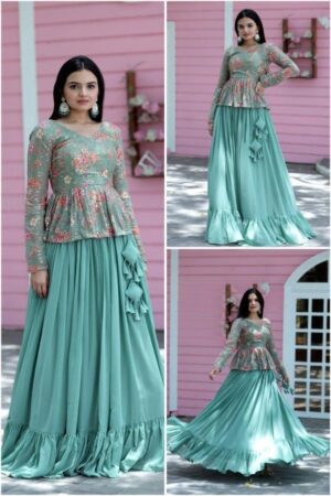 lw 7046 faux georgette flaired amazing look full stitched lehengas