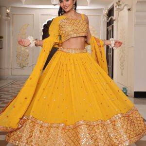 PR 9STAR FASHION FLORANCE GEORGETTE WITH EMBRODERY AND SEQUENCE WORK FANCY DESIGNER LEHENGA CHOLI IN WHOLESALE SURAT