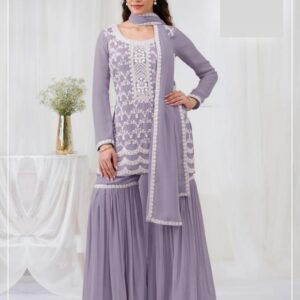 PR 9STAR FASHION SAJDA SERIES 3105 A to 3105 D FAUX GEORGETTE EMBROIDERY SHARARA SUIT IN WHOLESALE SURAT