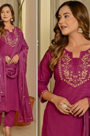 pr modern cotton embroidery work combo set full stitch suit in wholesale surat