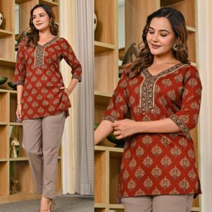 pr pattern cotton kalamkari readymade unique combo tops in wholesale surat