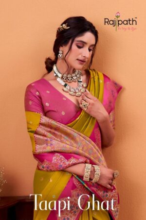 rajpath taapi ghat series 592 to 599 satin silk traditional sarees in wholesale surat