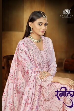 rasalika presents rangeela series 2111 A to 2111 D chinon silk readymade fancy suit in wholesale surat
