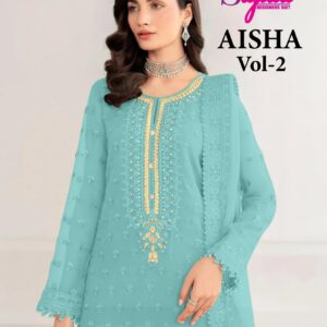 sajida designer aisha vol 2 series 1015 E to 1015 H organza designer pakistani suits in wholesale surat