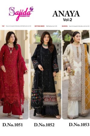 SAJIDA DESIGNER ANAYA VOL 2 SERIES 1051 TO 1053 GEORGETTE WITH HEAVY EMBROIDERED SALWAR KAMEEZ IN WHOLESALE SURAT