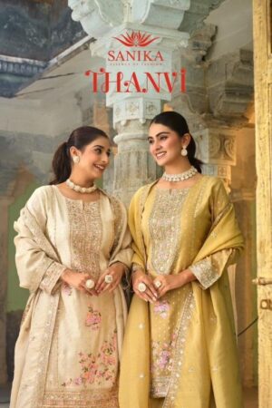 sanika fashion thanvi series 1001 to 1002 fully stitch viscose simmer silk plazzo suits in wholesale surat