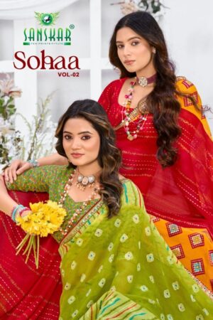 sanskar tex prints sohaa vol 2 series 1101 to 1108 georgette chiffon gorgeous look sarees in wholesa Home Rehmat Boutique sanskar tex prints sohaa vol 2 series 1101 to 1108 georgette chiffon gorgeous look sarees in wholesale surat