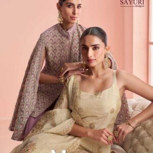 sayuri designer myra series 10126 to 10128 readymade premium chinon silk sharara & plazzo style suit in wholesale surat