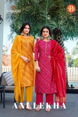 sbs anulekha series 6204 to 6207 readymade pretty look chanderi suits in wholesale surat