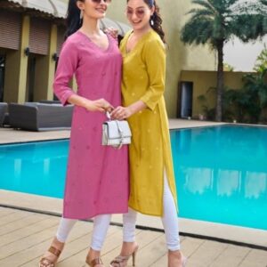 sbs harmony series 4676 to 4679 chanderi hit design readymade kurtis in wholesale surat