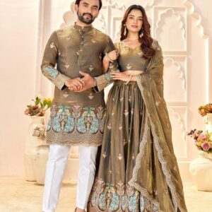 shee star couple vol 7 fendi silk sequence semi stitch lehenga & stitch kurta in wholesale surat